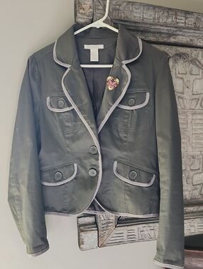 Smart Charlotte Russe Grey Blazer with Light Gray Piping Sz Lg